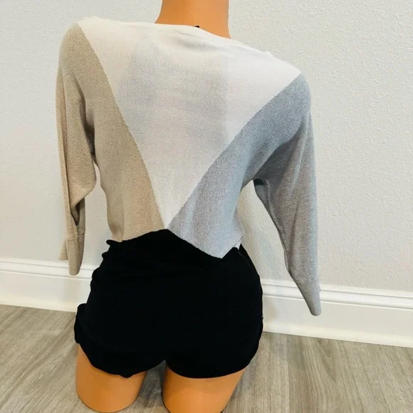 Loose Fit Top Off Shoulder Geometric Shimmer Sweater Size XS​​ - Picture 2 of 7